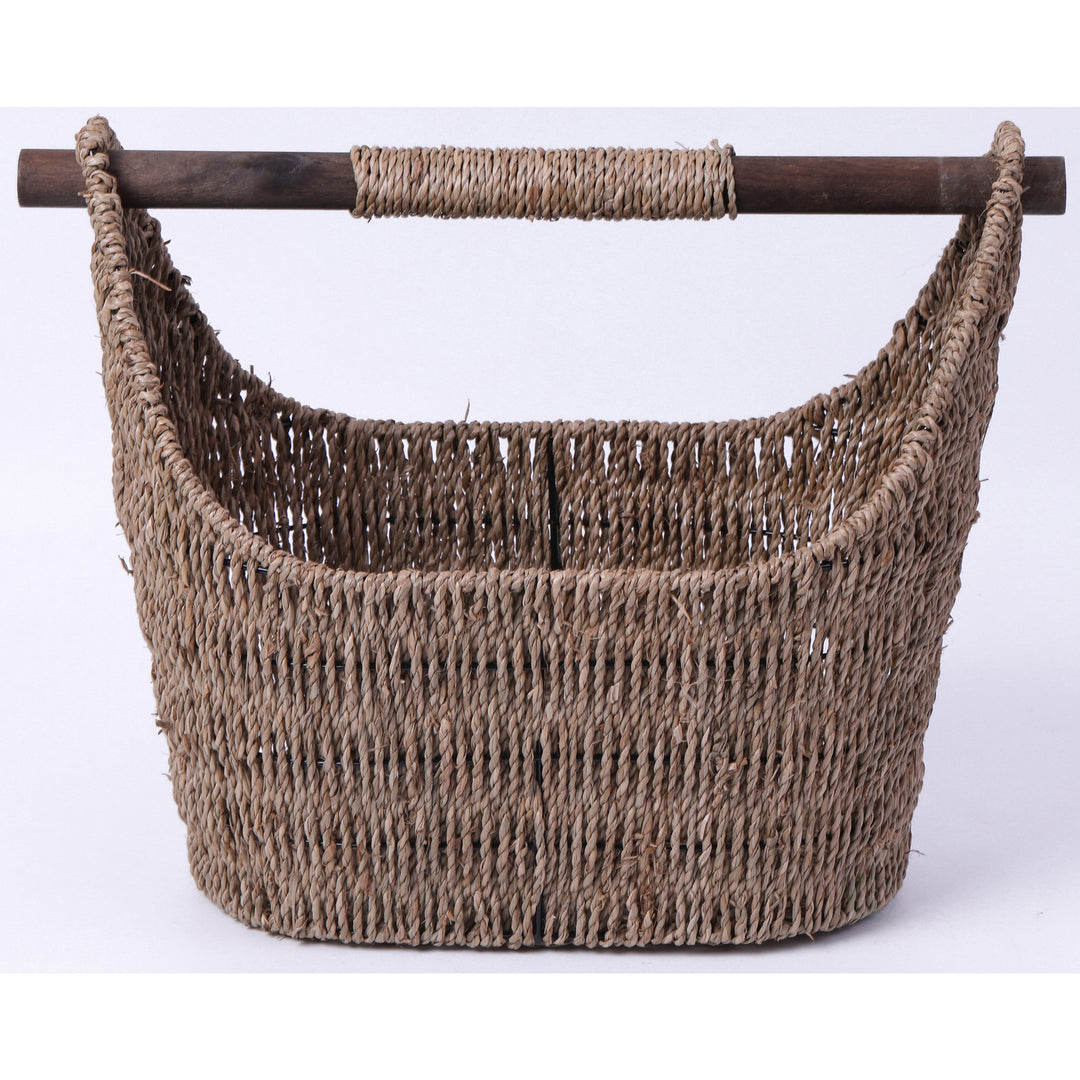 Seagrass Magazine and Toilet Paper Holder Basket with Wooden Rod 17.25" Wide Image 4