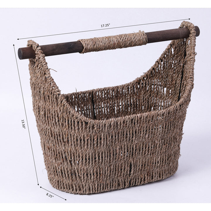 Seagrass Magazine and Toilet Paper Holder Basket with Wooden Rod 17.25" Wide Image 4