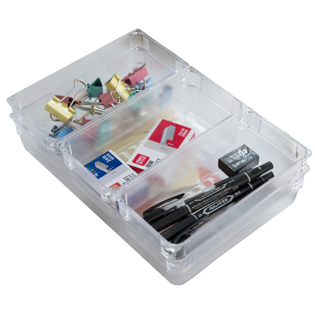 Clear Plastic Drawer Organizers Set of 2 Durable Storage Small Large Containers Image 4