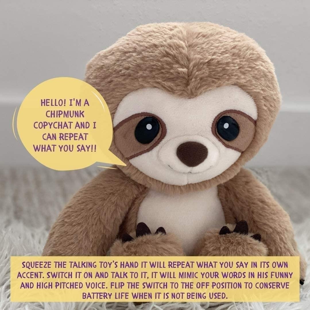 Sloth Mimic Repeats Talk Back Plush Early Learning Kids Toy Animal Mighty Mojo Image 4
