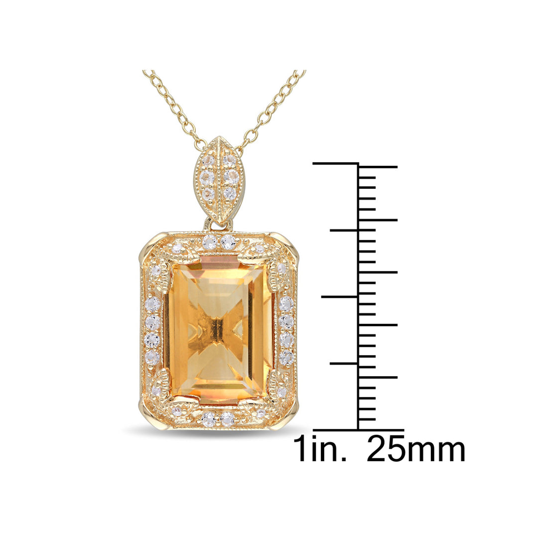 6.20 Carat (ctw) Emerald-Cut Citrine Pendant Necklace in Yellow Plated Sterlng Silver with Chain and White Topaz Image 2