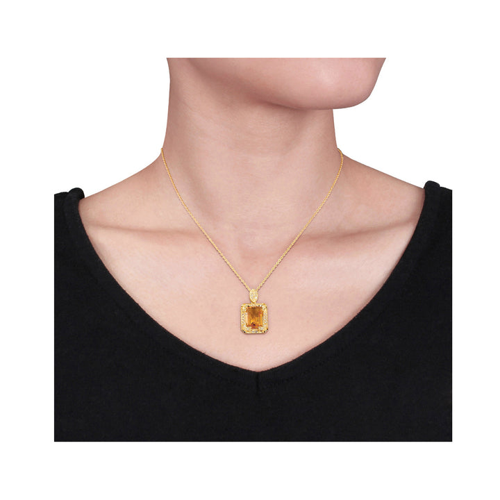 6.20 Carat (ctw) Emerald-Cut Citrine Pendant Necklace in Yellow Plated Sterlng Silver with Chain and White Topaz Image 3