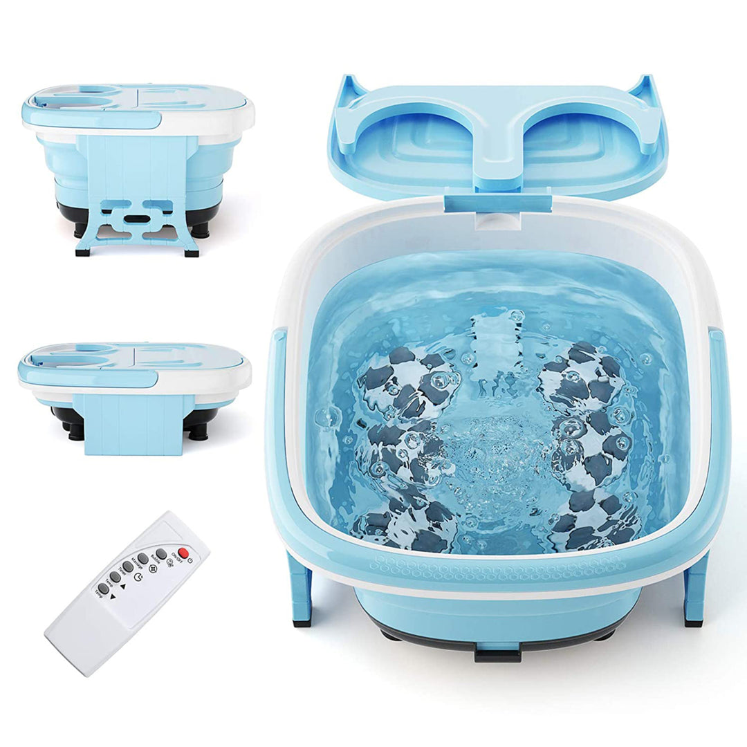 Portable Folding Foot Bath Spa Massager w/ Remote Control Timer Blue Image 1