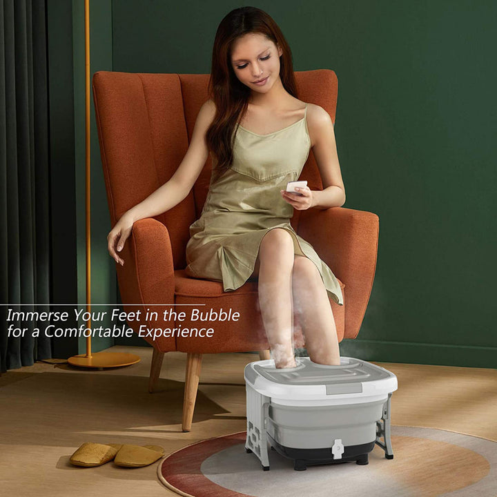 Portable Folding Foot Bath Spa Massager w/ Remote Control Timer Gray Image 3