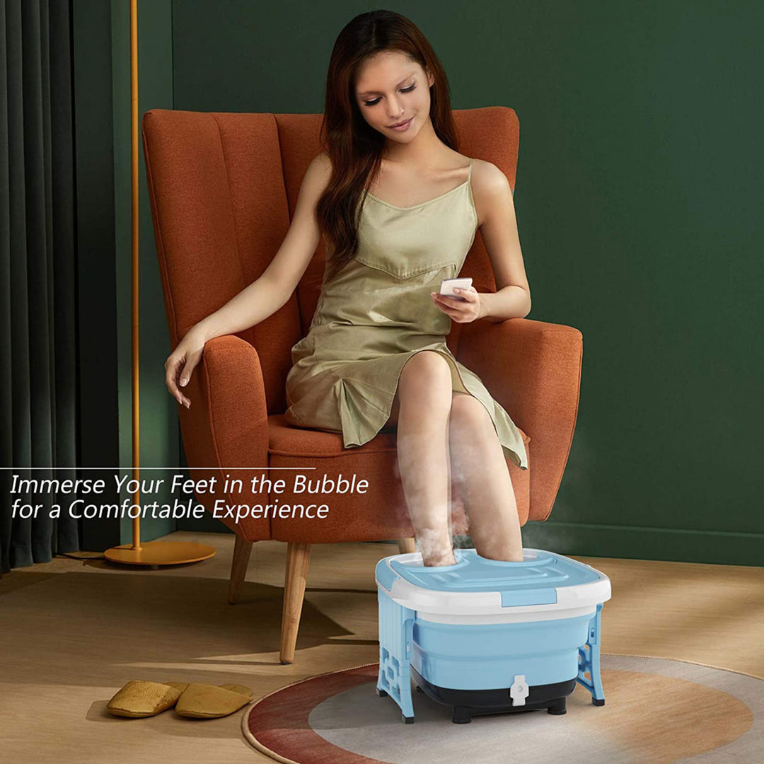 Portable Folding Foot Bath Spa Massager w/ Remote Control Timer Blue Image 3