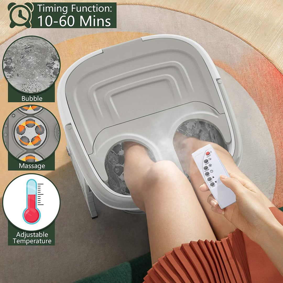 Portable Folding Foot Bath Spa Massager w/ Remote Control Timer Gray Image 4