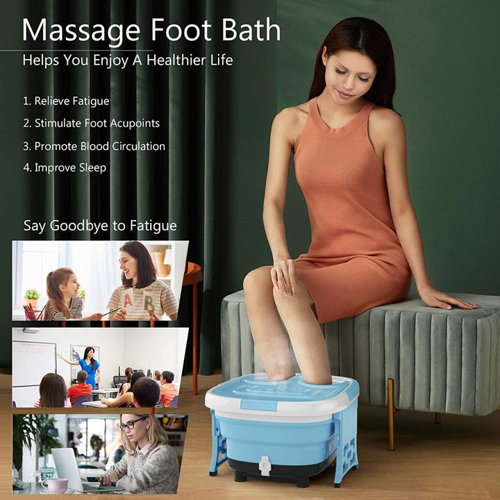 Portable Folding Foot Bath Spa Massager w/ Remote Control Timer Blue Image 4