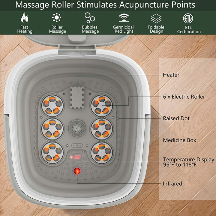 Portable Folding Foot Bath Spa Massager w/ Remote Control Timer Gray Image 6