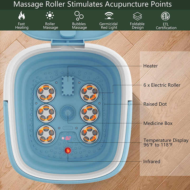 Portable Folding Foot Bath Spa Massager w/ Remote Control Timer Blue Image 6