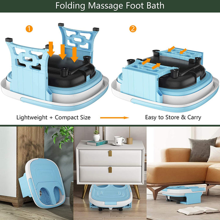 Portable Folding Foot Bath Spa Massager w/ Remote Control Timer Blue Image 8