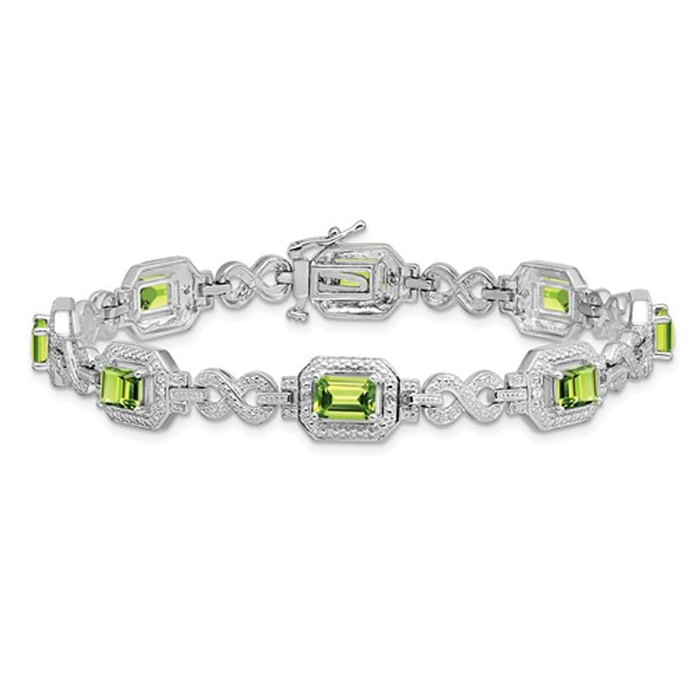 4.80 Carat (ctw) Emerald Cut Peridot Infinity Bracelet in Sterling Silver Image 1