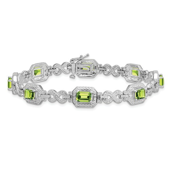 4.80 Carat (ctw) Emerald Cut Peridot Infinity Bracelet in Sterling Silver Image 1