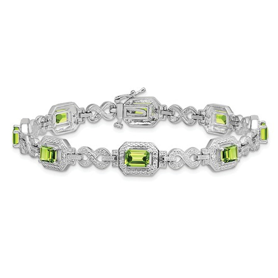 4.80 Carat (ctw) Emerald Cut Peridot Infinity Bracelet in Sterling Silver Image 1