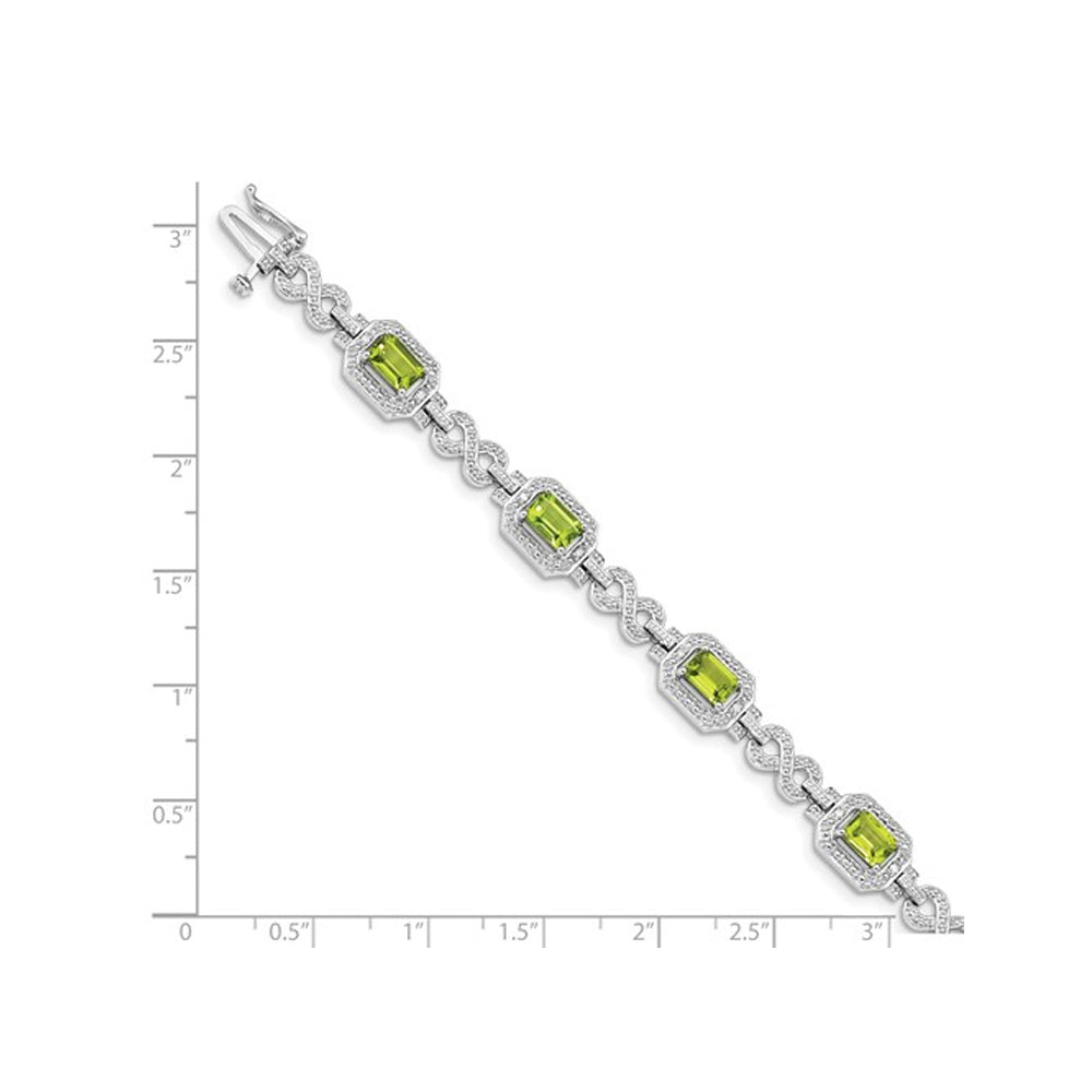 4.80 Carat (ctw) Emerald Cut Peridot Infinity Bracelet in Sterling Silver Image 2