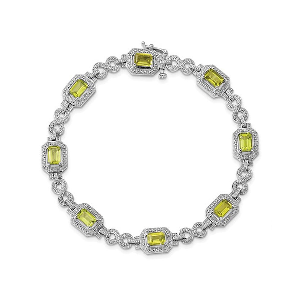 4.80 Carat (ctw) Emerald Cut Peridot Infinity Bracelet in Sterling Silver Image 3