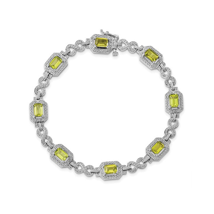 4.80 Carat (ctw) Emerald Cut Peridot Infinity Bracelet in Sterling Silver Image 3