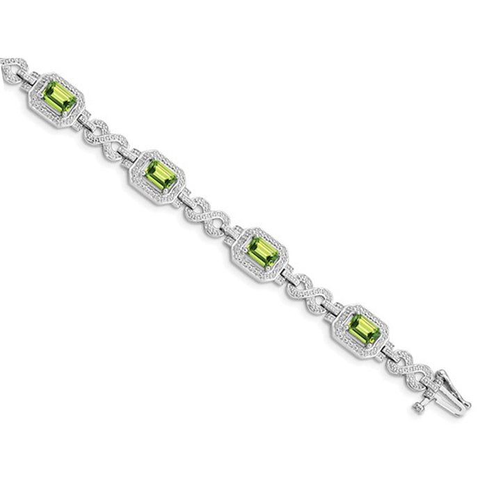 4.80 Carat (ctw) Emerald Cut Peridot Infinity Bracelet in Sterling Silver Image 4