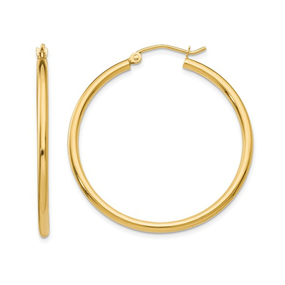 14K Yellow Gold Lightweight Tube Hoop Earrings 1 1/4 Inch (2.00 mm) Image 1