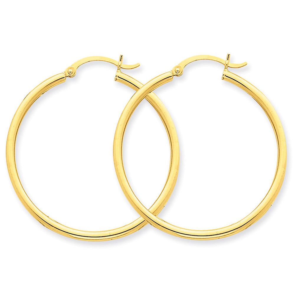 14K Yellow Gold Lightweight Tube Hoop Earrings 1 1/4 Inch (2.00 mm) Image 2