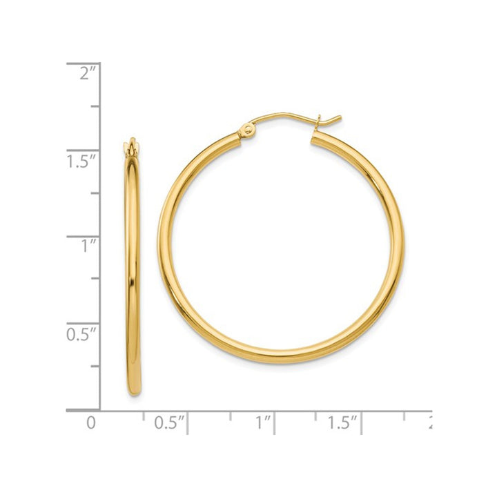 14K Yellow Gold Lightweight Tube Hoop Earrings 1 1/4 Inch (2.00 mm) Image 3