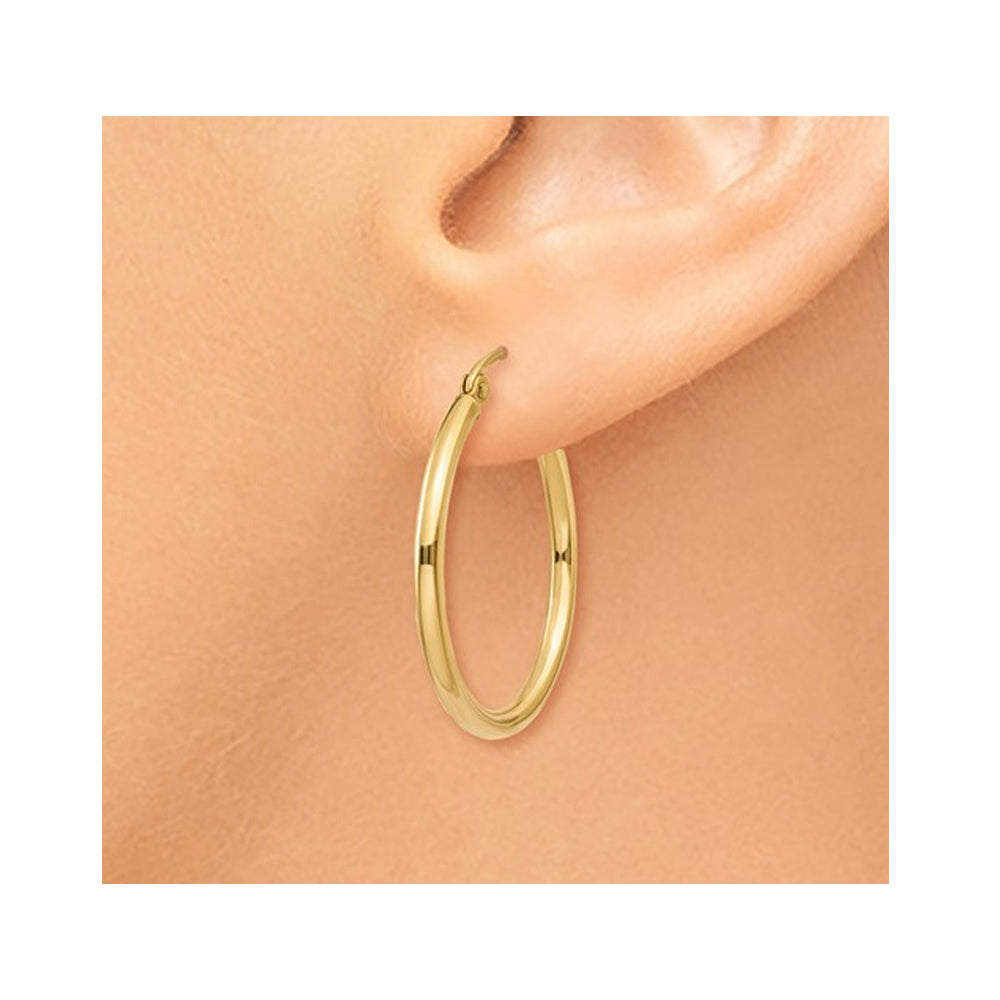 14K Yellow Gold Medium Classic Hoop Earrings 4/5 Inch (2.00mm) Image 3