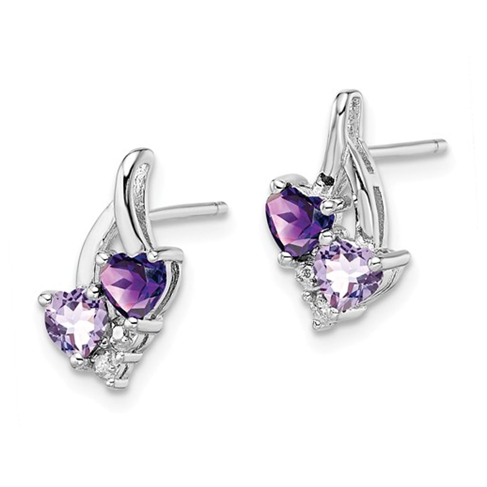 9/10 Carat (ctw) Amethyst and Pink Quartz Earrings in Sterling Silver Image 3