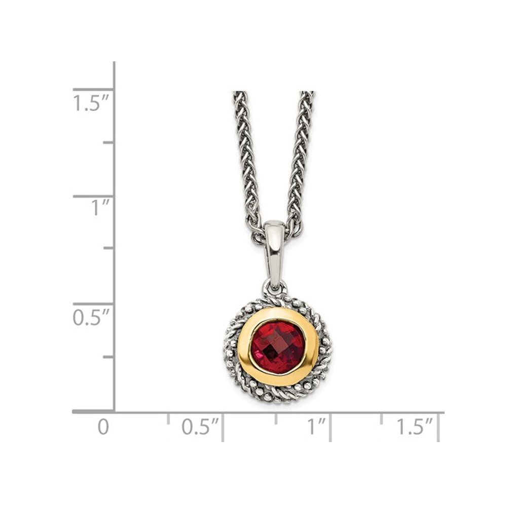 1.00 Carat (ctw) Garnet Drop Necklace in Sterling Silver with 14K Accents Image 2