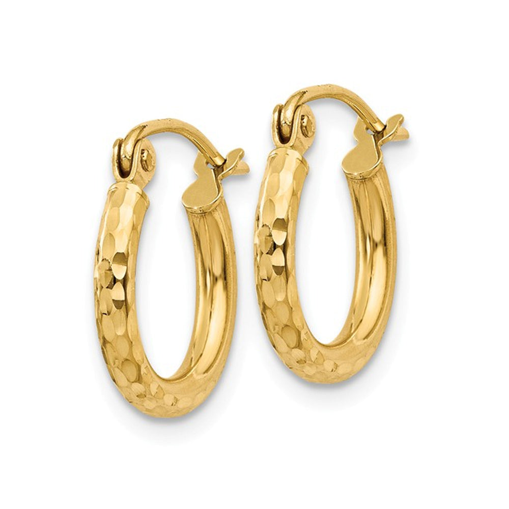 Extra Small Diamond Cut Hoop Earrings in 14K Yellow Gold (2.00mm) Image 4