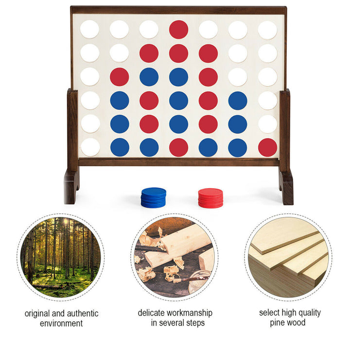 Giant 4 In A Row Game Wood Board Connect Game Toy For Adults Kids w/Carrying bag Natural Image 9