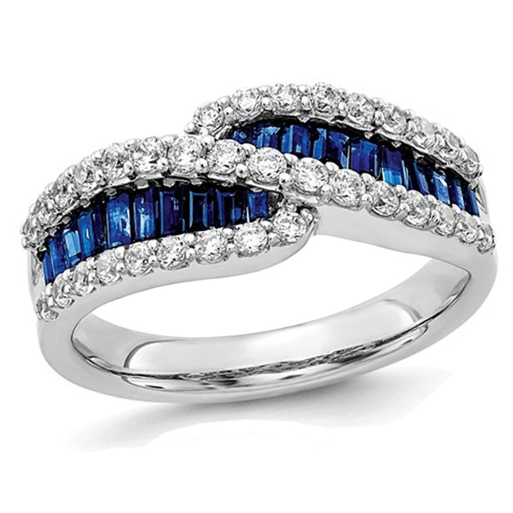 1.20 Carat (ctw) Natural Blue Sapphire Ring in 14K White Gold with 1/2 Carat (ctw) Diamonds Image 1