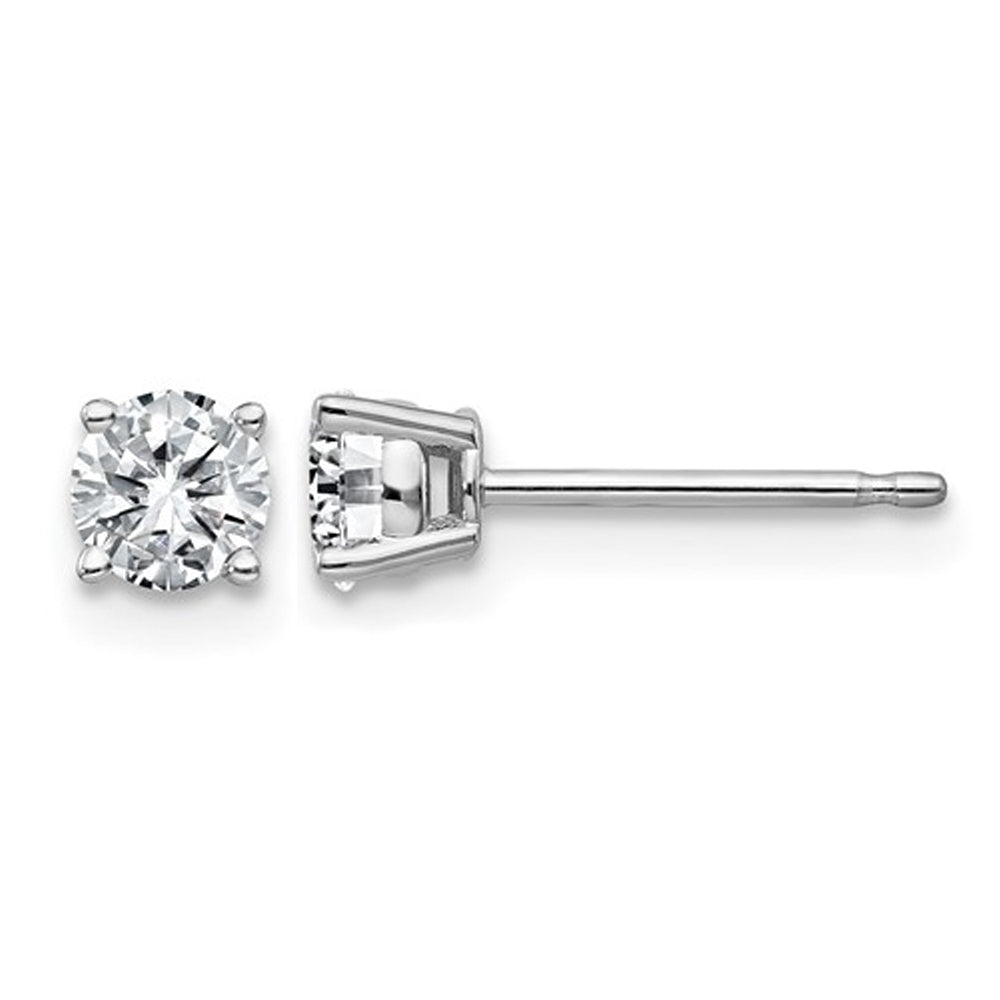 2/5 Carat (ctw) 4.00mm Synthetic Moissanite Solitaire Earrings in 14K White Gold (1/2 Ct. Diamond Look) Image 1