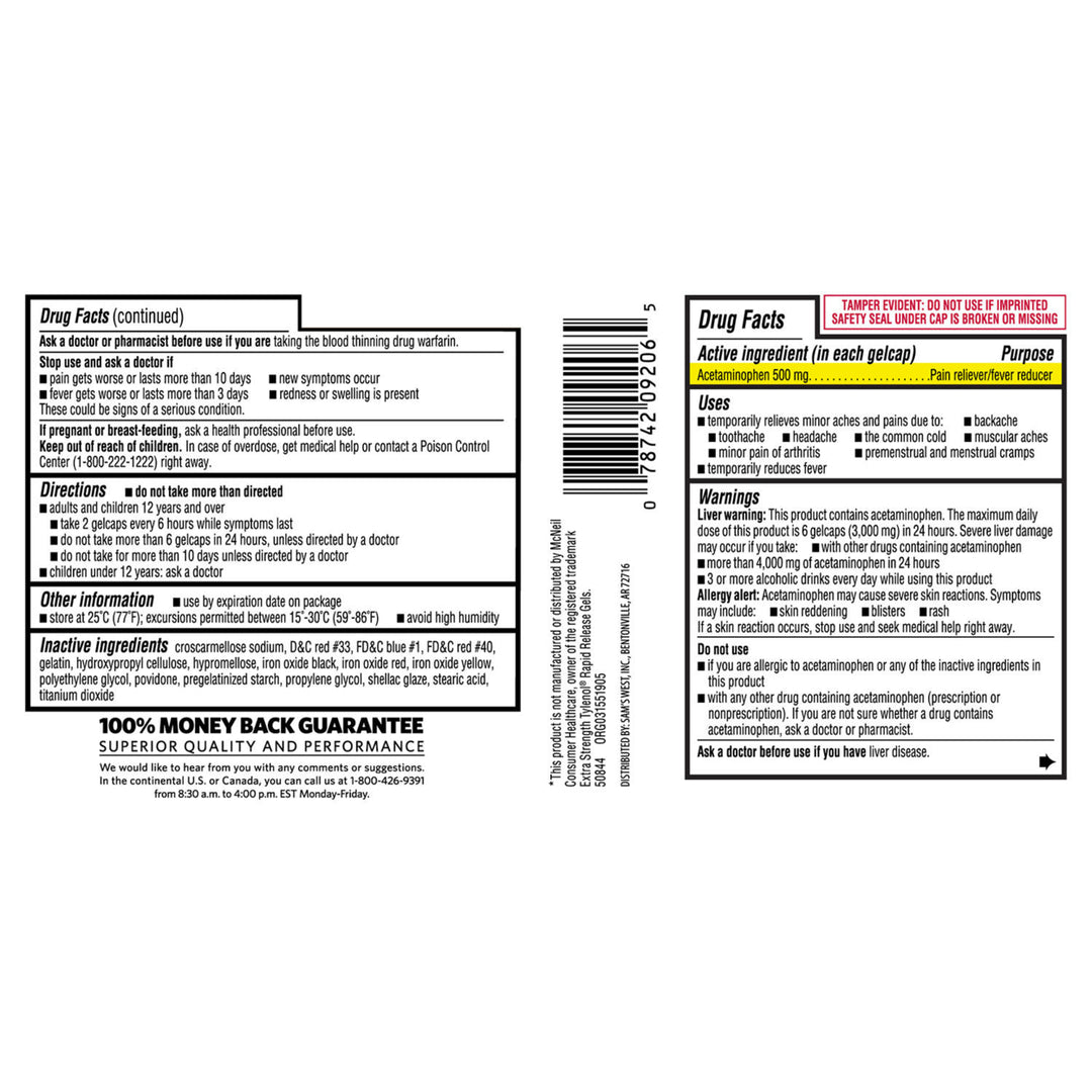 Members Mark Rapid Release Extra Strength Acetaminophen Pain Reliever 400 caps Image 2