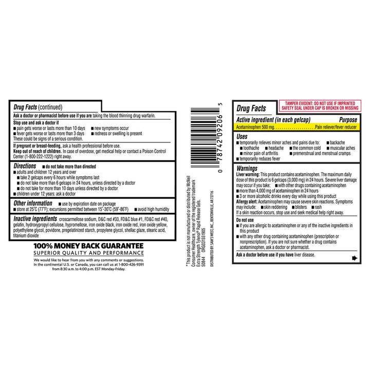 Members Mark Rapid Release Extra Strength Acetaminophen Pain Reliever 400 caps Image 2