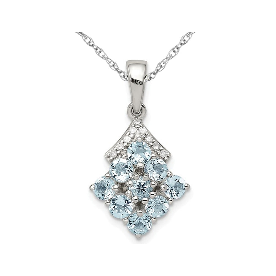 3/4 Carat (ctw) Aquamarine Cluster Pendant Necklace in Sterling Silver with Chain Image 1