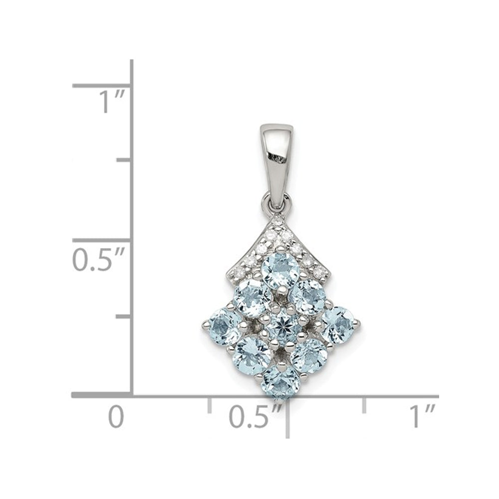 3/4 Carat (ctw) Aquamarine Cluster Pendant Necklace in Sterling Silver with Chain Image 2