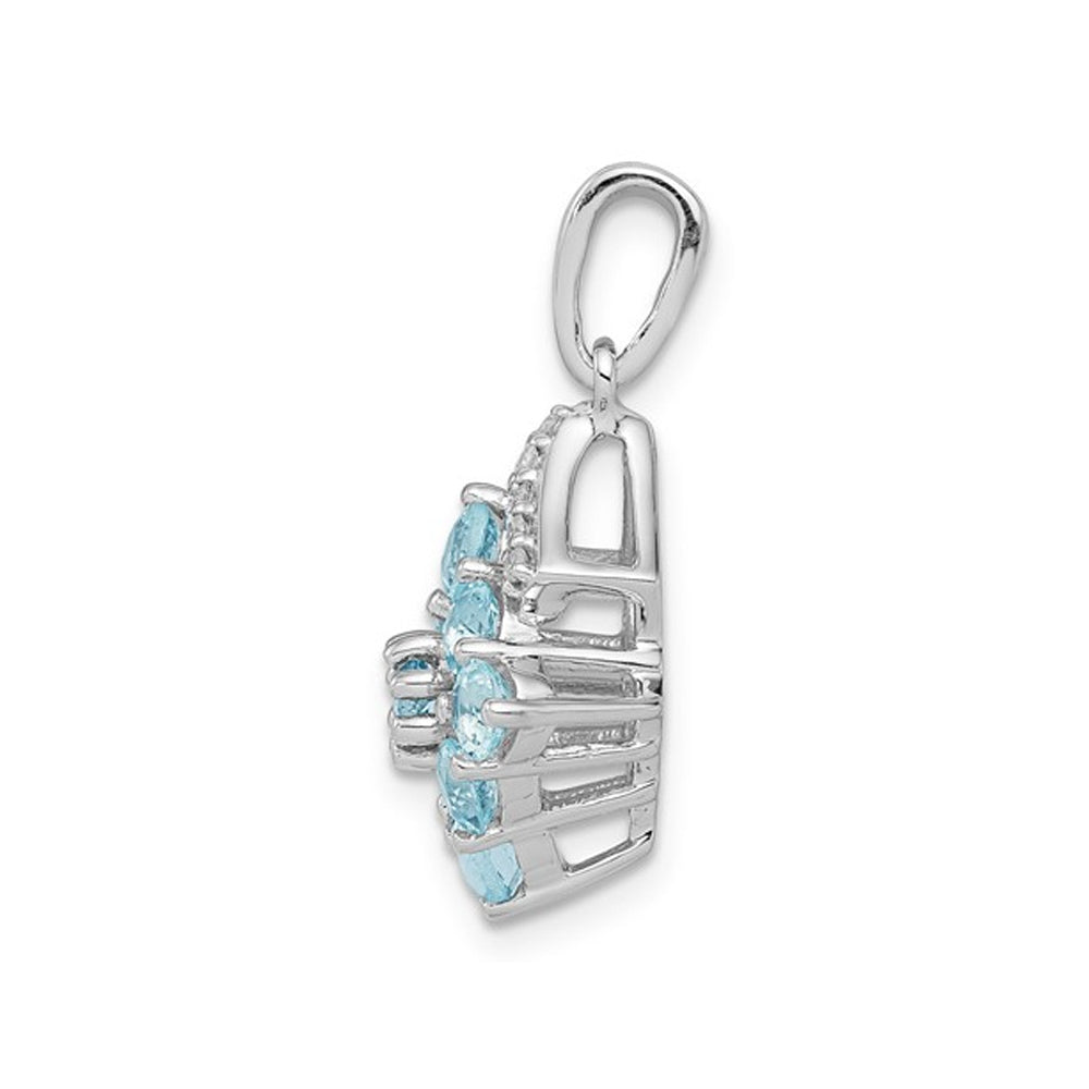 3/4 Carat (ctw) Aquamarine Cluster Pendant Necklace in Sterling Silver with Chain Image 3