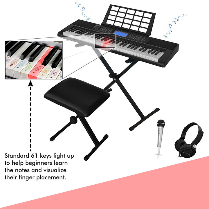 Technical Pro 61 Keys Electric Piano Keyboard with Stand Seat Mic Headphones Image 3