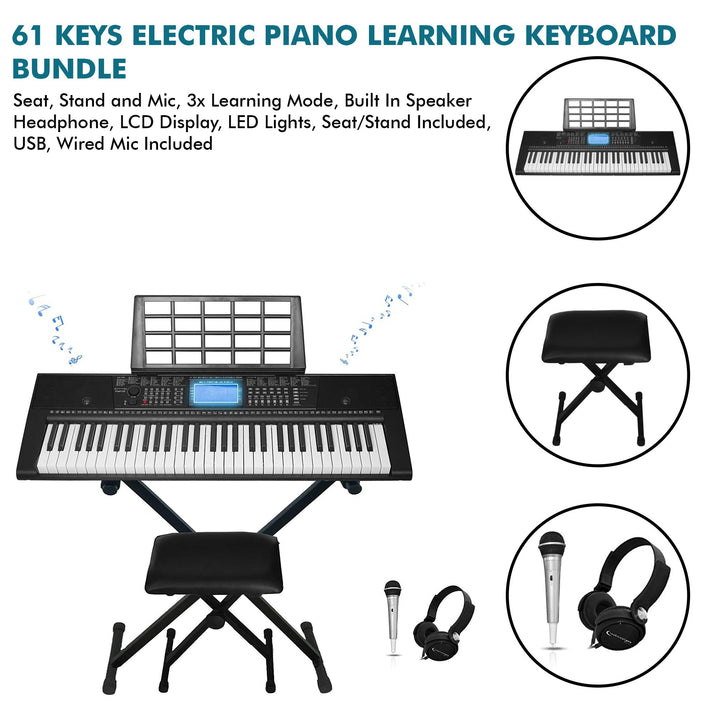 Technical Pro 61 Keys Electric Piano Keyboard with Stand Seat Mic Headphones Image 4