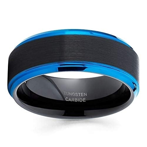 8mm Blue Tungsten Ring Black Tungsten Ring Anniversary Ring Mens Blue Tungsten Ring Comfort Fit (11.5) Image 3