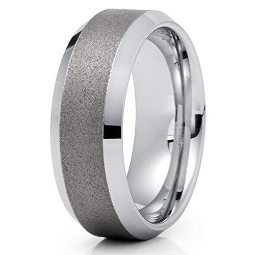 8mm- Silver Tungsten Ring - Gray Tungsten Wedding Band - Tungsten Carbide (9.5) Image 1