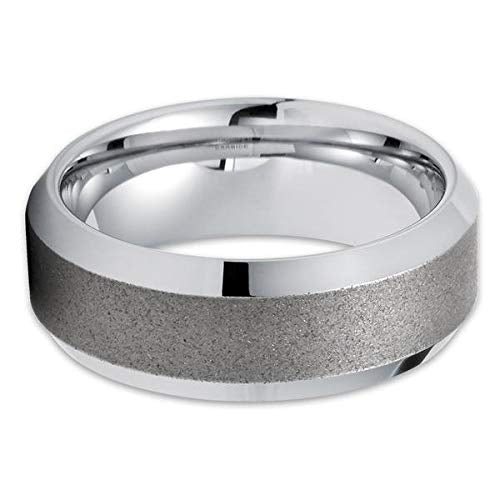 8mm- Silver Tungsten Ring - Gray Tungsten Wedding Band - Tungsten Carbide (9.5) Image 2