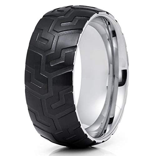 8mm- Black Tungsten Wedding Band - Tire Ring - Tire Design Ring - Tungsten (8.5) Image 1