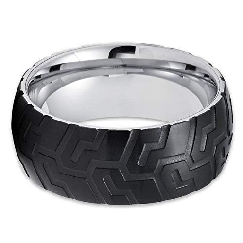 8mm- Black Tungsten Wedding Band - Tire Ring - Tire Design Ring - Tungsten (8.5) Image 3