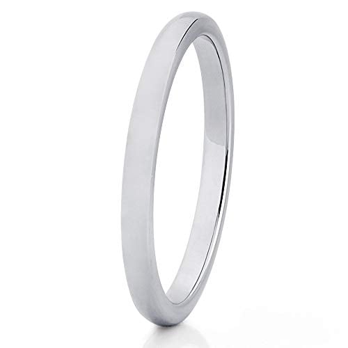 2mm Polished Silver Tungsten Carbide Ring Womens Tungsten Wedding Band Ladies Comfort Fit (10) Image 1