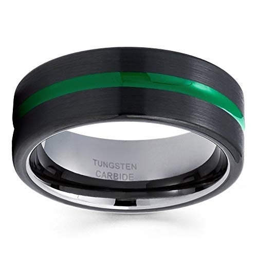 Black Tungsten Ring Men and Women Green Tungsten Ring 8mm Tungsten Wedding Band Anniversary Ring Engagement Ring Comfort Image 2