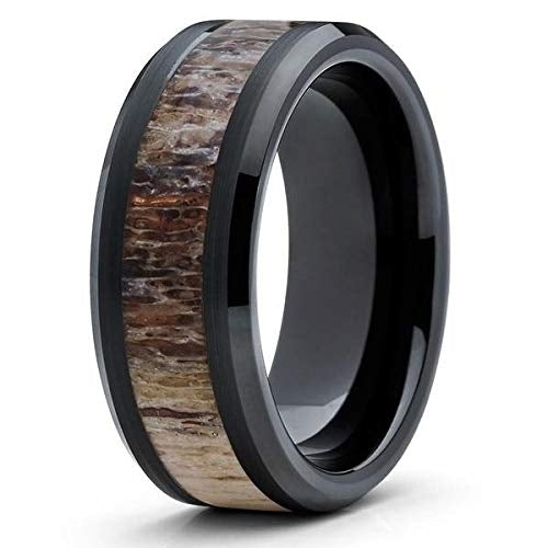 10mm Deer Antler Wedding Band - Deer Antler Ring - Tungsten Ring - Band (13) Image 1