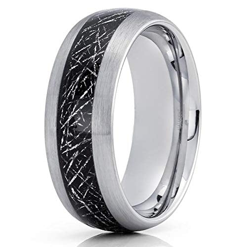 8mm- Meteorite Tungsten Wedding Band - Silver Tungsten Ring - Meteorite Ring (9) Image 1