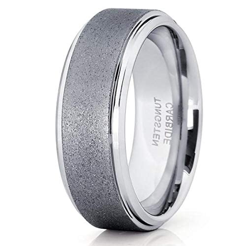 8mm- Tungsten Wedding Band - Silver Tungsten Ring - Mens Tungsten - Gray (7) Image 1