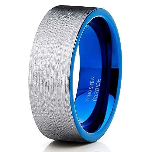 8mm Blue Tungsten Ring Silver Tungsten Ring Anniversary Ring Men and Women Anniversary Ring Comfort Fit (10.5) Image 1