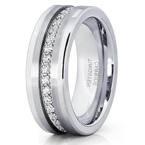 8mm- Mens Tungsten Wedding Band - Silver Tungsten Ring - Ring - Tungsten (14) Image 1